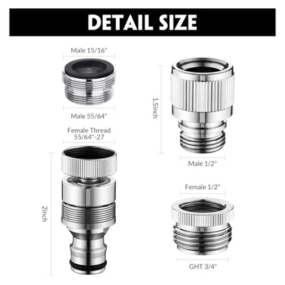 Sink Faucet Quick Connect Adapter, Kitchen Bathroom Faucet Hose Snap Coupling Adapter to Garden Hose Connector Compatible with Dishwasher, Washing Machine, Shower Hose, Pet Bathing Attachment - size: Swivel Faucet Adapter