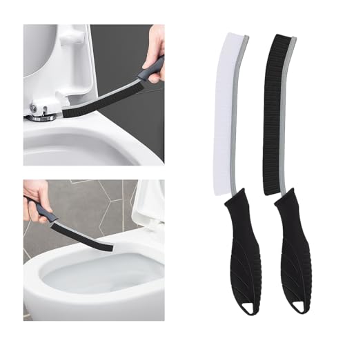 TQRR 2 Pcs Toilet Scrubber Brush, Bathroom Cleaning Brush with Hanging Hole | Multifunctional Hard Bristle Crevice Cleaning Brush,Gap Brush, Cleaner Tools for Sinks, Shower, Tile, Toilet Seat (2, Black) - color: Black