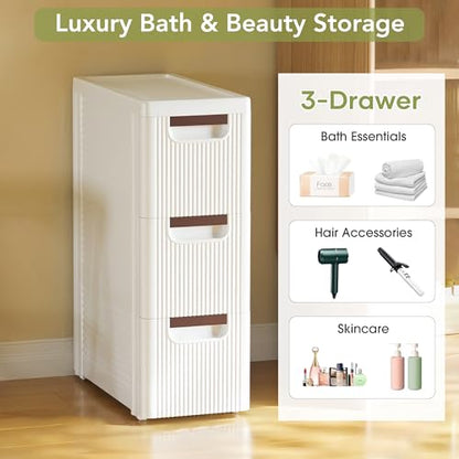 3 Drawers Narrow Bathroom Storage Cabinet, Slim Storage Cabinet, Plastic Slim Storage Cart Drawers for Small Spaces, Laundry, Office, Home, White - size: 3 Tiers