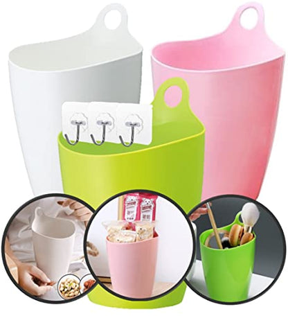 QUALIALL Declutter and Organize with Our Hangable Desktop Trashcan - Small, Multifunctional, and Stylish - Perfect for Makeup Brushes, Lint, and More! Plastic Pink Green White, 3packs