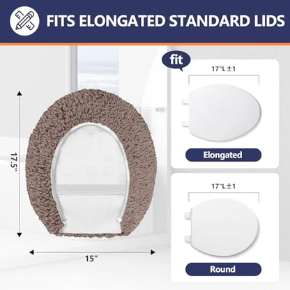 Soft Microfiber Toilet Lid Cover 17.5" x 15" Machine Washable | Solid Toilet Seat Cover Adjustable Rubber Backing Fits Most 16 -17.5" L x 14-16" W Round Oblong and Elongated Toilet Seat - color: Coffee