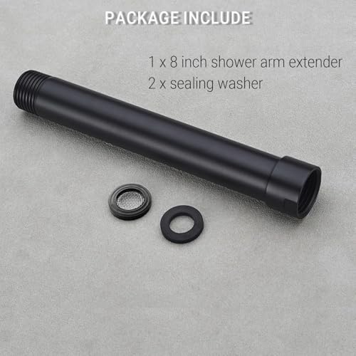 Shower Arm Extender 8 Inch Rainfall Shower Head Extension Arm, Lower Handheld Shower Head Combo, Female to Male NPT 1/2 Inch, Matte Black - color: Black, style: 8-Inch