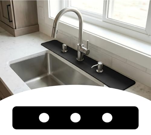 Absorbent Kitchen Sink Faucet Mat for 3-Hole 8" On-Center Faucets, 30"x5.5" | Fits Sink with Soap Dispenser, Air Gap & Side Sprayer - Cuttable Drip Catcher Splash Guard for Irregular & 3, 4 Hole Sinks - size: 8''On Center 30''L