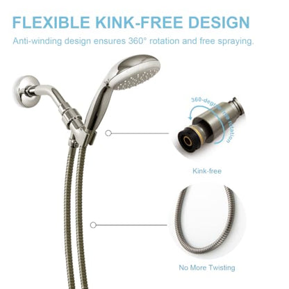 OFFO Shower Hose, Brushed Nickel Kink Free Stainless Steel Shower Hose Attachment Electroplating Handheld Shower Head Hose Flex Hoses Extension with Brass Insert & Nut for Pet Bathing Cleaning 80-Inch - color: Brushed Nickel, size: 80 in
