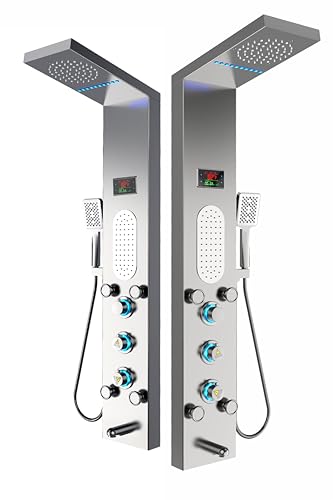 ELLO&ALLO LED Shower Panel Tower System, Rainfall and Mist Shower Head Rain Massage with Body Jets, Brushed Nickel - color: Brushed Nickel