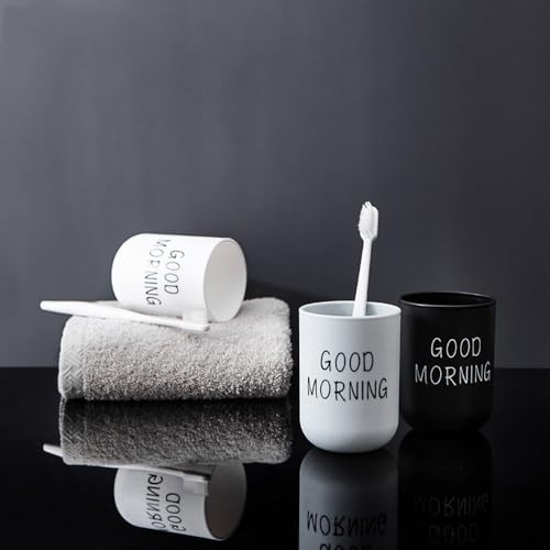 Simple wash Cup Home Cup Bathroom Brush Teeth Gargle Printing Frosted Texture Water Cup Home use (Black & White)