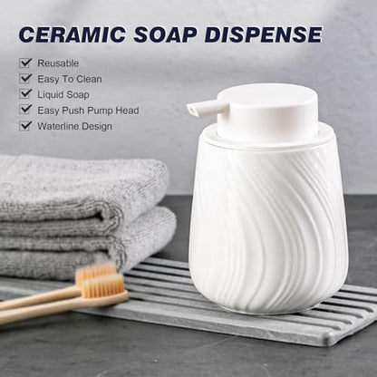 Agyiuns soap Dispenser Ceramic Lotion Dispenser with Easy-to-Press Pump for Bathroom 13.5 oz refillable Liquid Hand soap Dispenser for Hand sanitizers (Liquid-White) - color: Liquid-white