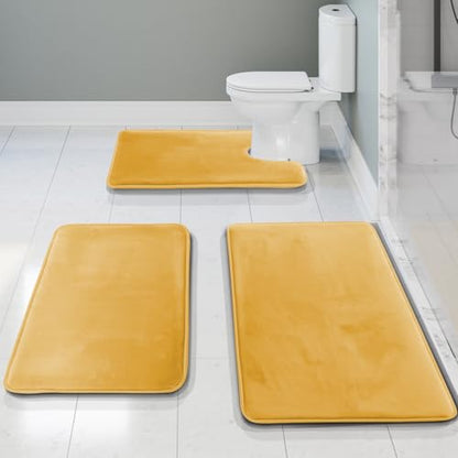 Clara Clark Bathroom Rug Set, 3 Piece Velvet Memory Foam Bath Mats with Non-Slip PVC Backing, Gold - color: Camel Gold