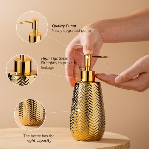 Gold Soap Dispenser,Wavy Design Ceramic Lotion Soap Dispenser for Bathroom, Kitchen, Hand Soap, Dish Soap, Bathroom Countertop - color: Gold