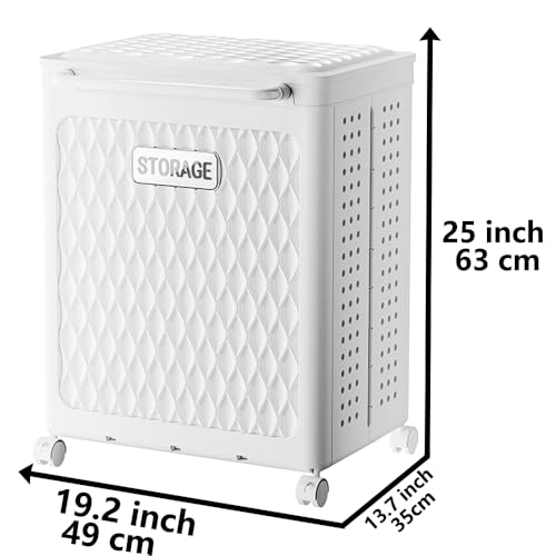 WESAPPINC 55L Collapsible Large Laundry Hamper, Plastic Laundry Basket with Wheels,Suitable for Bathroom, Bedroom, Dorm Room & Laundry Room,Basket with Handle (100L White) - color: 100L White