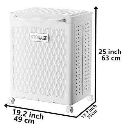 WESAPPINC 55L Collapsible Large Laundry Hamper, Plastic Laundry Basket with Wheels,Suitable for Bathroom, Bedroom, Dorm Room & Laundry Room,Basket with Handle (100L White) - color: 100L White