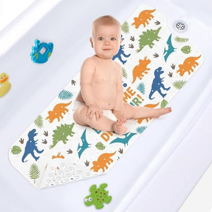 Dinosaur Jungle Animal Bathtub Shower Mat Tropical Whimsical Non-Slip Tub Extra Long Bath Floor 40X16 Inch Machine Washable for Bathroom Tub Bath Mat for Toddler and Baby - color: Cartoon Dinosaur