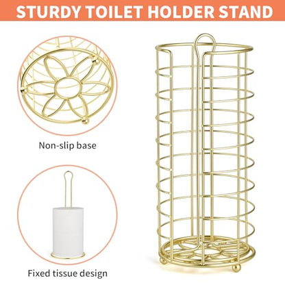 Toilet Paper Holder Stand,Freestanding,Gold | Bathroom Toilet Paper Organizer, 3 Mega Roll Toilet Paper Holder for Under Sink, Vanity, Cabinet Shelf - color: Gold