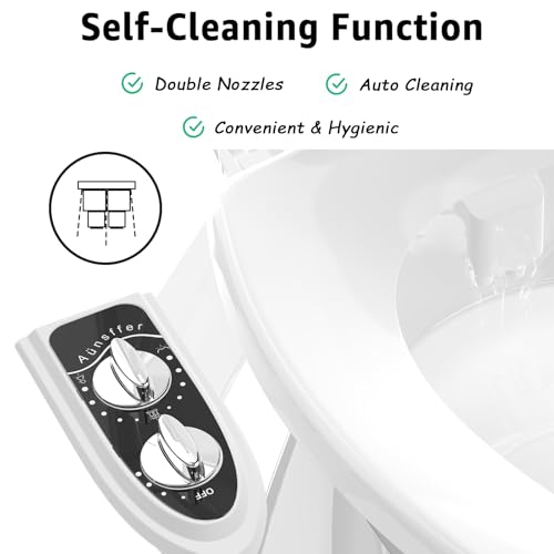 Aünsffer Bidet Toilet Attachment, Toilet Bidet Cold Water No-Electric, 3 Wash Modes Female Wash/Bidet Wash/Self-Cleaning, Super-Slim Design, 2 Years Support, Black - color: Black