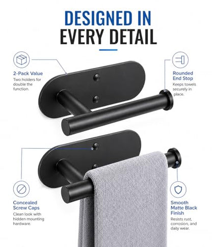 2Pcs Hand Towel Holder for Bathroom, Matte Black Small Hand Towel Racks Bar Hanger for Rv Kitchen Wall Mounted, Thicken 6.3" SUS304 Stainless Steel Towel Ring, Modern Contemporary, Heavy Duty, 2 Pack - color: Matte Black