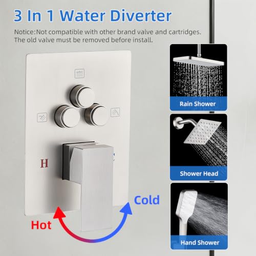 Shower Faucet Set With Handheld Shower Head Brushed | Rain shower Head With Handheld Sprayer - color: Gray
