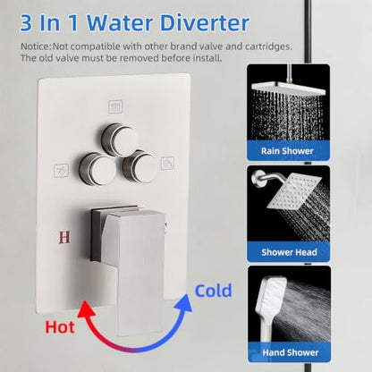 Shower Faucet Set With Handheld Shower Head Brushed | Rain shower Head With Handheld Sprayer - color: Gray
