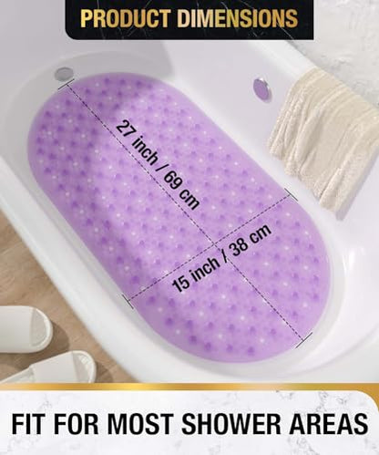 HITSLAM Oval Bathtub Mat Non Slip, 27x15 Inch Bubble Bath Tub Mat for Bathroom, Machine Washable Shower Mat with Suction Cups and Drain Holes, Purple - color: Purple, size: 27" x 15" (Oval)