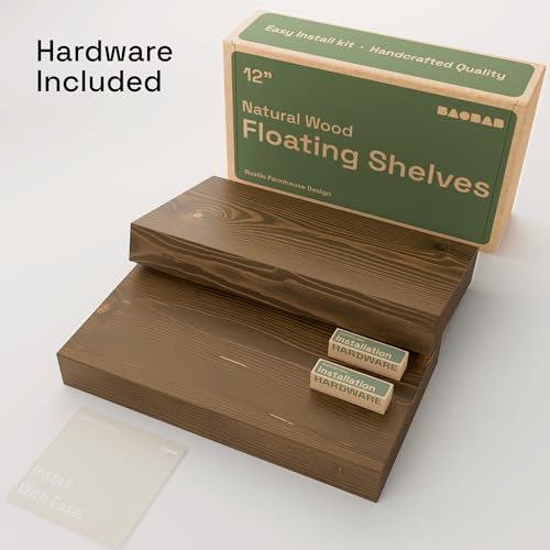 Solid Wood Floating Shelves for Wall 12 Inch Walnut, Small Wooden Shelf | Real Wood, Wall Mounted, Rustic, Bedroom Kitchen Bathroom Living Room, Walnut Finish, 12W x 6.7D, Set of 2 - color: Walnut, size: 12 Inch