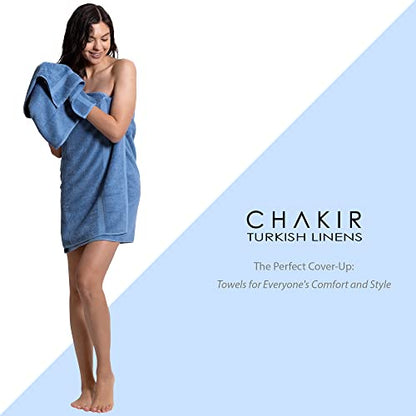 Chakir Turkish Linens Set of 8 Towel Set, 100% Cotton Luxury Turkish Towels for Bathroom, Soft Absorbent Bath Towel Set with 2 Bath Towels 2 Hand Towels 4 Washcloths, Wedgewood - color: Wedgewood
