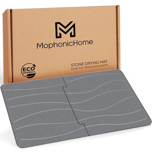 Extra Large Stone Bath Mat 32 x 20, Non Slip Quick Dry Diatomite, Dark Gray | Super absorbent surface, easy-care finish, includes non-slip pad, bathroom and dish-drying use - color: Extra Large Dark Gray