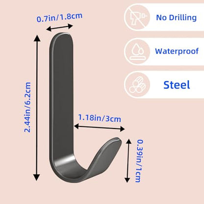 4 Pcs Adhesive Towel Hooks for Shower, Bathroom, Kitchen, Robe, Towel, Coat，Shower Hooks，Wall Hook Stick On Bathroom（Steel,Dark Gray）