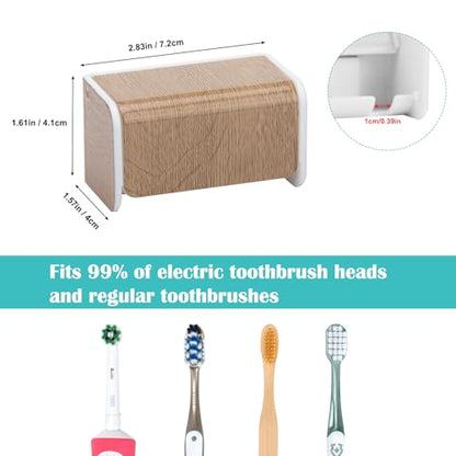 2 PCS Toothbrush Holders Wall Mounted with Cover (2, Wood Grain) | Wall mounted, Detachable, Easy to clean, Breathable, 2 Slots Self Adhesive Toothbrush Organizer for Bathroom - color: Wood Grain