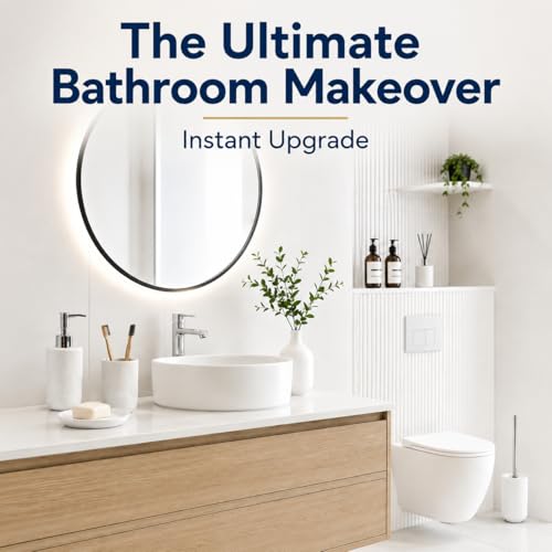 4 pcs Resin Bathroom Accessories Set,Luxury Ribbed Bathroom Decor Set | White bathroom accessory sets with Soap Dispenser, Toothbrush Tumbler, Soap Dish & Toilet Brush Holder, Easy-to-Clean Modern