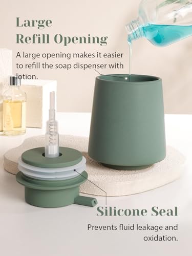 INGOFIN Ceramic Soap Dispenser, 14 oz Bathroom Hand Soap Dispenser, Liquid Dispenser with Pump, Refillable Modern Lotion Dish Dispenser for Kitchen, Matte Green - color: Green-liquid