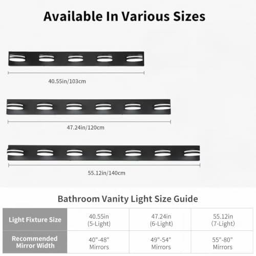 5-Light Bathroom Vanity Light, Modern LED Bathroom Light Fixture Over Mirror, Matte Black Bath Wall Lighting, Dimmable 5500K Vanity Lighting Fixture with 360°Rotable Head - color: Matte Black-Dimmable