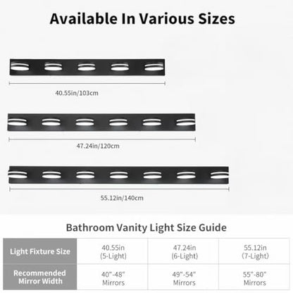 5-Light Bathroom Vanity Light, Modern LED Bathroom Light Fixture Over Mirror, Matte Black Bath Wall Lighting, Dimmable 5500K Vanity Lighting Fixture with 360°Rotable Head - color: Matte Black-Dimmable