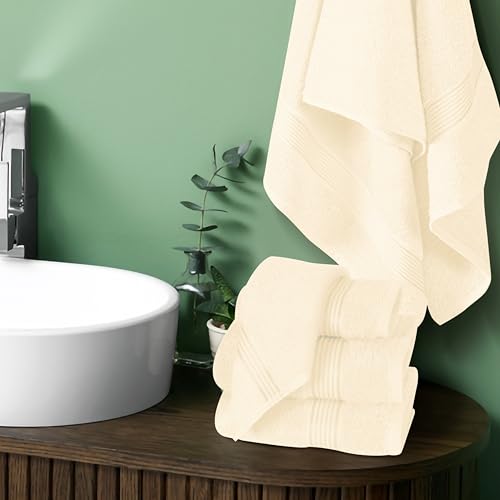 Ultra Soft 6 Pack Cotton Towel Set, Contains 2 Bath Towels 28x55 inch, 2 Hand Towels 16x24 inch & 2 Wash Coths 12x12 inch, Ideal for Everyday use, Compact & Lightweight - Ivory - color: Ivory