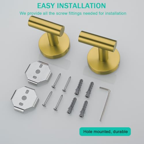 Towel Hooks for Bathrooms,Champagne Bronze Wall Mount Hooks SUS 304 Stainless Steel Coat Hook Robe Hook Towel Hook 2 Count for Kitchen,Bedroom (Drilling),96006-8CB2 - color: 2-Champagne Bronze