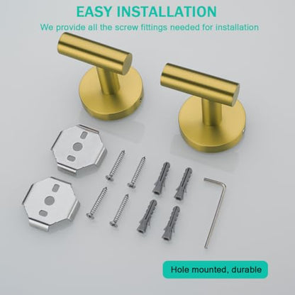 Towel Hooks for Bathrooms,Champagne Bronze Wall Mount Hooks SUS 304 Stainless Steel Coat Hook Robe Hook Towel Hook 2 Count for Kitchen,Bedroom (Drilling),96006-8CB2 - color: 2-Champagne Bronze