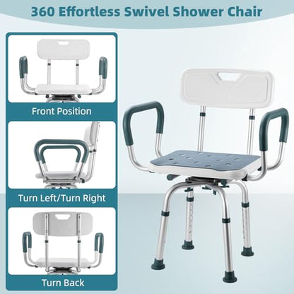 Swive Shower Chair with Arms and Back, 400 lbs Heavy Duty Shower Seat for Inside Shower Stall and Bathtub, Height Adjustable Safety Bath Seat for Elderly, Adults, Handicap and Disabled - size: 400lbs Shower Chair