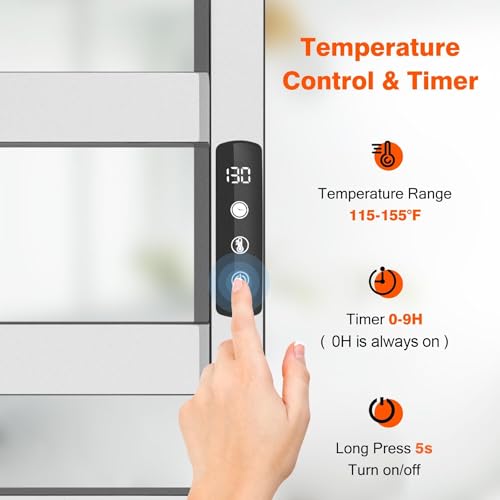 Towel Warmer, Towel Heater Rack for Bathroom, 8-bar Electric Towel Dryer Wall-Mounted Plug-in Bath Heater, 304 Stainless Steel Hot Towel Rack with Timer and Smart Temperature Control - color: Mirror Polished