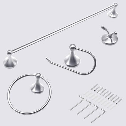 Brushed Nickel Bathroom Hardware Set Wall Mounted Brushed Nickel Accessories Set 4 Pieces Bathroom Hardware Set, 23.6 inch Towel Bar | Towel Hook | Toilet Paper Holder | Hand Towel Holder - color: Nickel