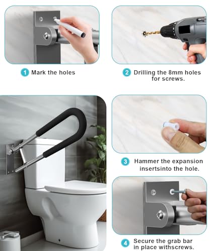 Handicap Grab Bars Rails 23.6 Inch Toilet Handrails Bathroom Safety Bar Hand Support Rail Handicapped Handrail Accessories for Seniors Elderly (23.6inch-2pc) - size: 24inch-2pc