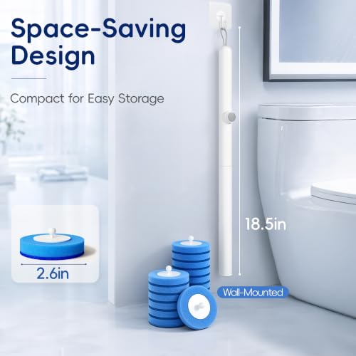 Toilet Bowl Cleaning Wand, Disposable Toilet Brush Kit with Replacement Heads and Press Button Handle (Toilet Brush + 14 Refills)