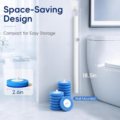 Toilet Bowl Cleaning Wand, Disposable Toilet Brush Kit with Replacement Heads and Press Button Handle (Toilet Brush + 14 Refills)