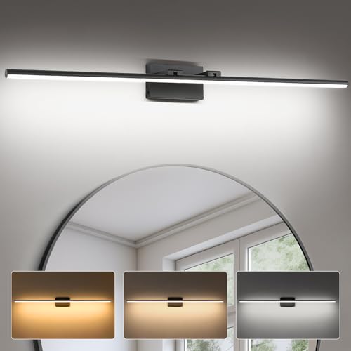 LED Bathroom Vanity Light, Modern Bathroom Light Fixture Over Mirror (3000K/4000K/6000K, Dimmable), Vanity Light Bar with Angle Adjustable, 48 Inch, Black - color: Black, size: 48 inch