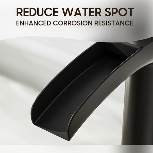 Phiestina Matte Black Tall Bathroom Vessel Sink Faucet, Waterfall Single Hole Single Handle Above Countertop Sink Bathroom Faucet, with Metal Pop Up Drain and Water Supply Lines, NS-SF01-MB-V - color: Matte Black, style: 1 pack