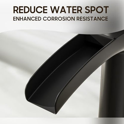 Phiestina Matte Black Tall Bathroom Vessel Sink Faucet, Waterfall Single Hole Single Handle Above Countertop Sink Bathroom Faucet, with Metal Pop Up Drain and Water Supply Lines, NS-SF01-MB-V - color: Matte Black, style: 1 pack