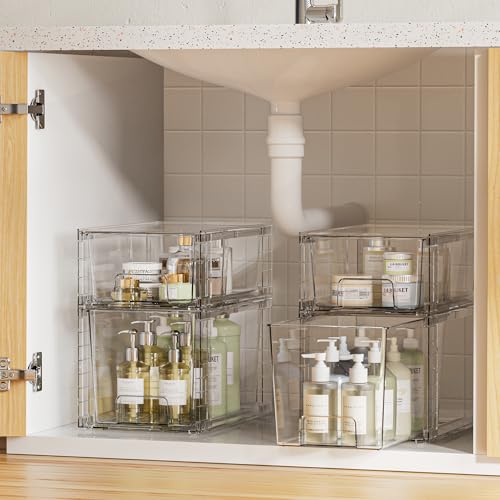Vtopmart Clear Stackable Storage Drawers, 8 Pack Medium Set | Medium and Small Pull-Out PET Drawers for Consistent Organization, Stackable Storage Solution for Cabinets, Closets, Pantry - style: 6 Medium+2 Small