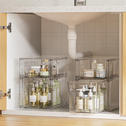 Vtopmart Clear Stackable Storage Drawers, 8 Pack Medium Set | Medium and Small Pull-Out PET Drawers for Consistent Organization, Stackable Storage Solution for Cabinets, Closets, Pantry - style: 6 Medium+2 Small