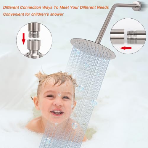 Shower Head Extension Arm, Shower Extender Water Outlet- Lowers Existing, Shower Pipe Extension for Bathroom, Made of Solid Metal Stainless Steel(8 Inch, Brushed Nickel) - color: Brushed Nickel, style: 8 Inch