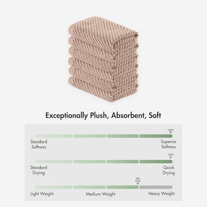 Madison Park 100% Zero Twist Cotton 6 Piece Bathroom Washcloth Set, Beige | 13" x 13" Bath Face Towels, 500 GSM Diagonal Ribbed Wash Cloths, Soft, Quick Dry, Highly Absorbent, Durable, Modern, OEKO TEX - color: Beige, size: 6 Piece Washcloth Towel Set