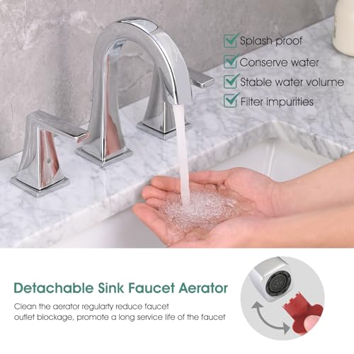 Bathroom Faucets for Sink, 2 Handle Widespread Bathroom Sink Faucet, 3 Hole Modern Stainless Steel Faucet with Pop-up Drain and Water Supply Lines, Chrome - color: Chrome