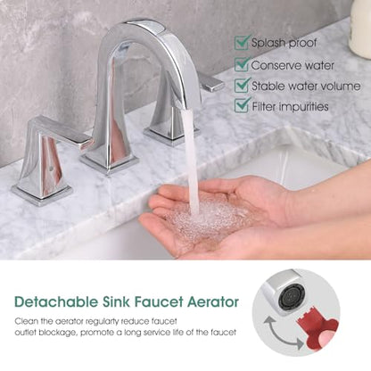 Bathroom Faucets for Sink, 2 Handle Widespread Bathroom Sink Faucet, 3 Hole Modern Stainless Steel Faucet with Pop-up Drain and Water Supply Lines, Chrome - color: Chrome