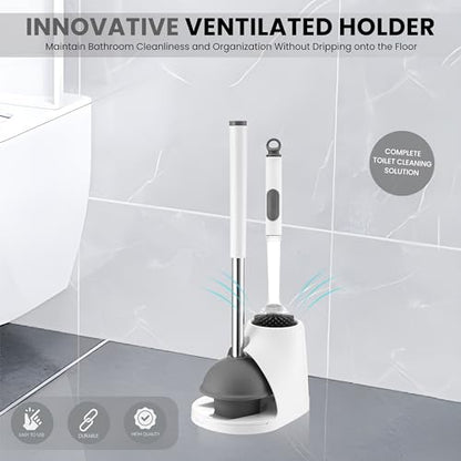Toilet Brush & Plunger Set - Toilet Bowl Brush and Holder, Refillable Liquid Dispenser Brush - 2 in 1 Silicone Toilet Brush & Plunger Set for Bathroom
